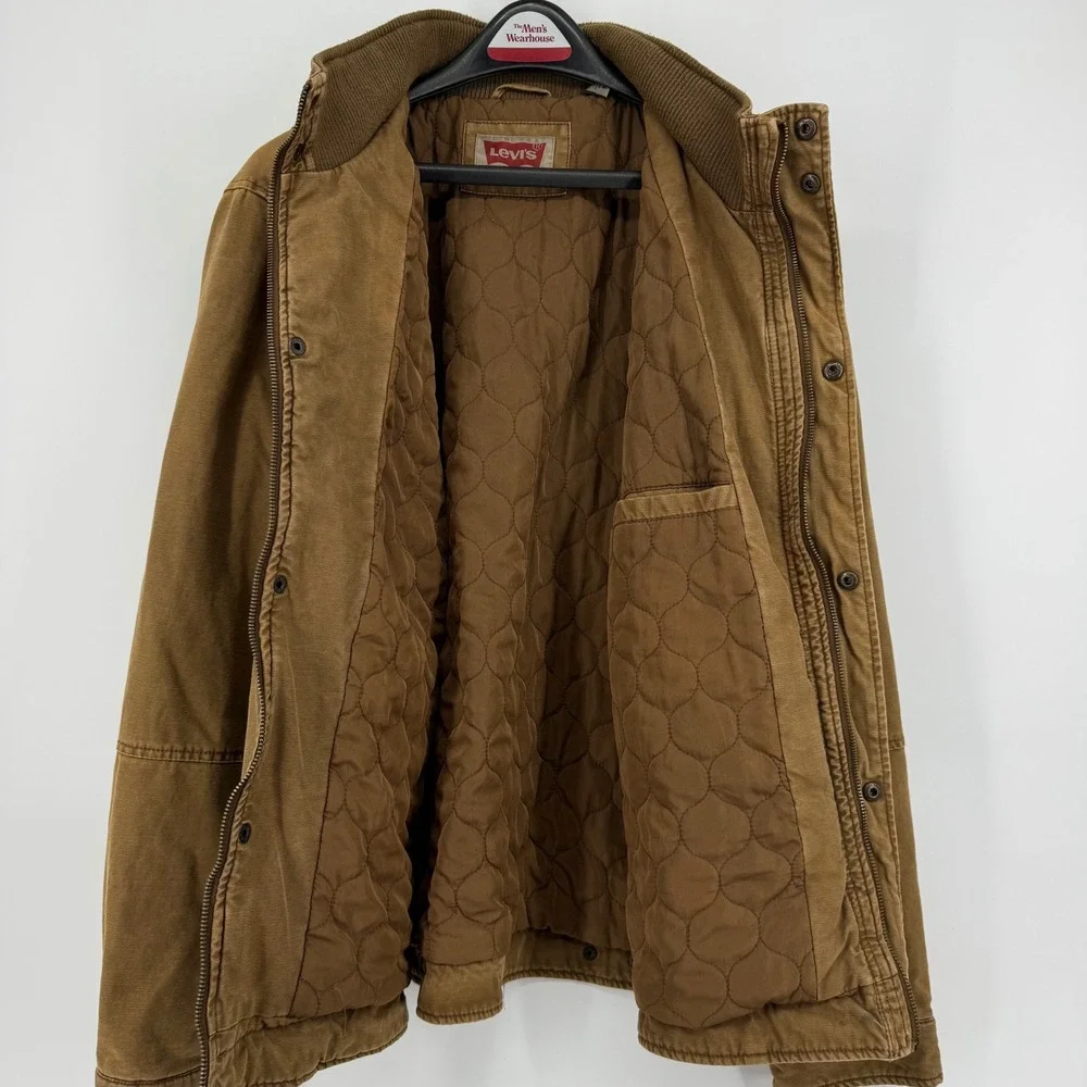 Y2K Levis Mens XL Brown Canvas Field Jacket Quilted Lined Military Utility Coat